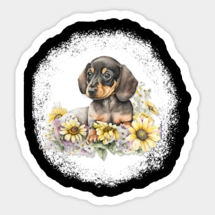 Dachshund Puppy Laying In Flowers Sticker